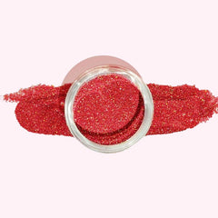 Dazzling Red Dip Powder Nails with bold red and sparkling glitter.