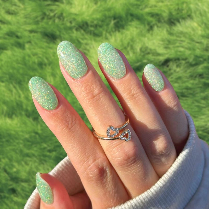 Glacier Water Green with Shimmer Dip Powder For Nails for a cool, shimmering green pedicure, ideal for a serene, sparkling look.