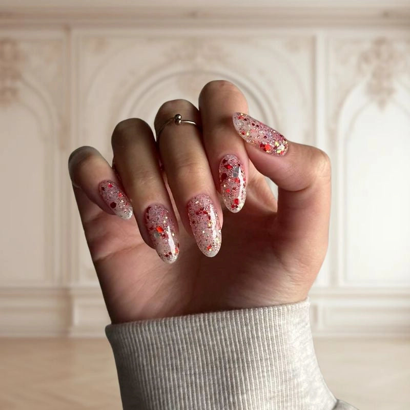 Glittering Red and Silver Glitter Dip Powder for nails, ideal for festive and eye-catching nail art.