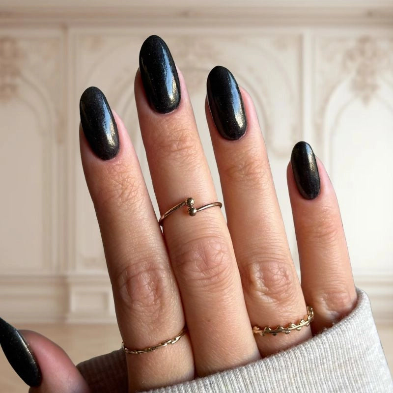 Midnight Black Shimmer Dip Powder For Nails for a sleek black pedicure with fine shimmer, perfect for DIY nail art.