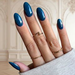 Royal Prussian Blue Dip Powder Nails showcasing a bold blue manicure.
