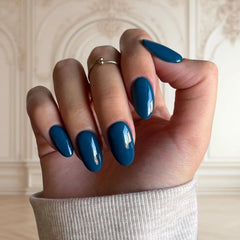 Royal Prussian Blue Dip Powder Nails for an elegant blue pedicure.
