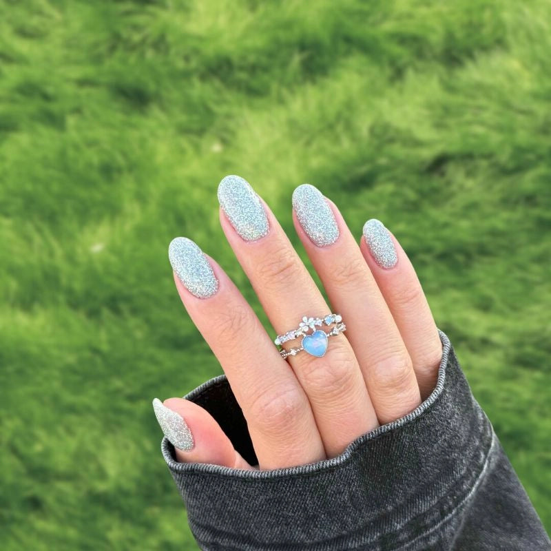 Silver Sparkle Green Dip Powder Application - Smooth and Even Coverage