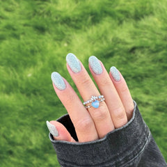 Silver Sparkle Green Dip Powder Application - Smooth and Even Coverage