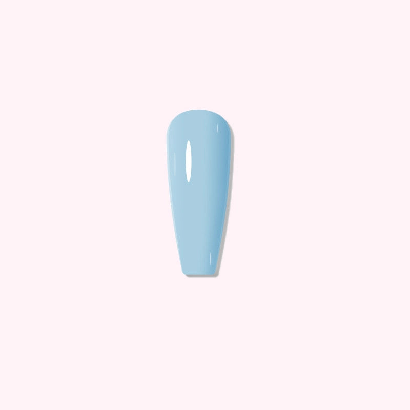Sky Muse dip powder applied on nails, showcasing a calm and airy light blue tone