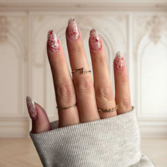 Sparkling Red and Silver Glitter Dip Powder for nails, with large glitter pieces for a dazzling effect.