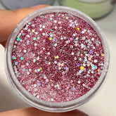 Glitter Crush dip powder in rose pink with chunky and fine glitters
