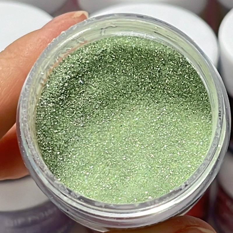 Meadow Sparkle green glitter dip powder jar for DIY salon nails at home