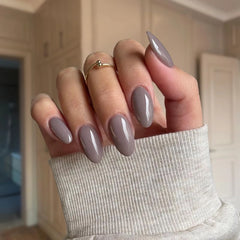 Misty Grey nails offering a sleek, bold look with a matte-like texture and refined grey tone.