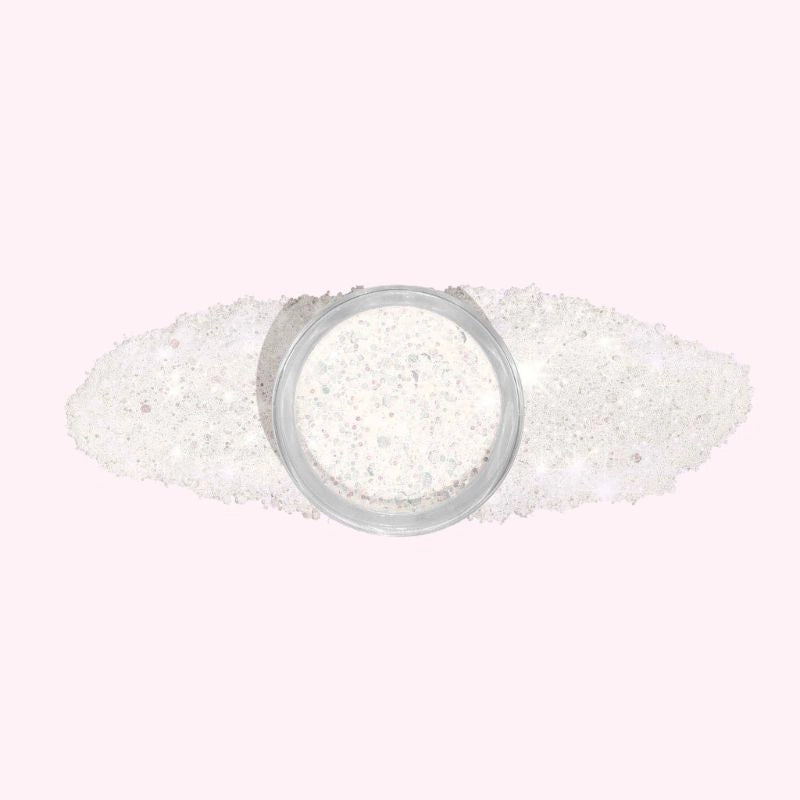 White with Sparkles and Soft Milky Tint Dip Powder For Nails featuring a delicate white shade with shimmering sparkles and a subtle milky tint for a soft, elegant finish.