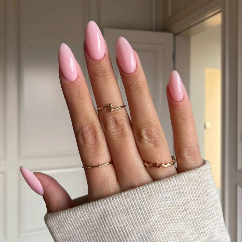 Baby Pink Dip Powder Nails showing a delicate pink manicure.