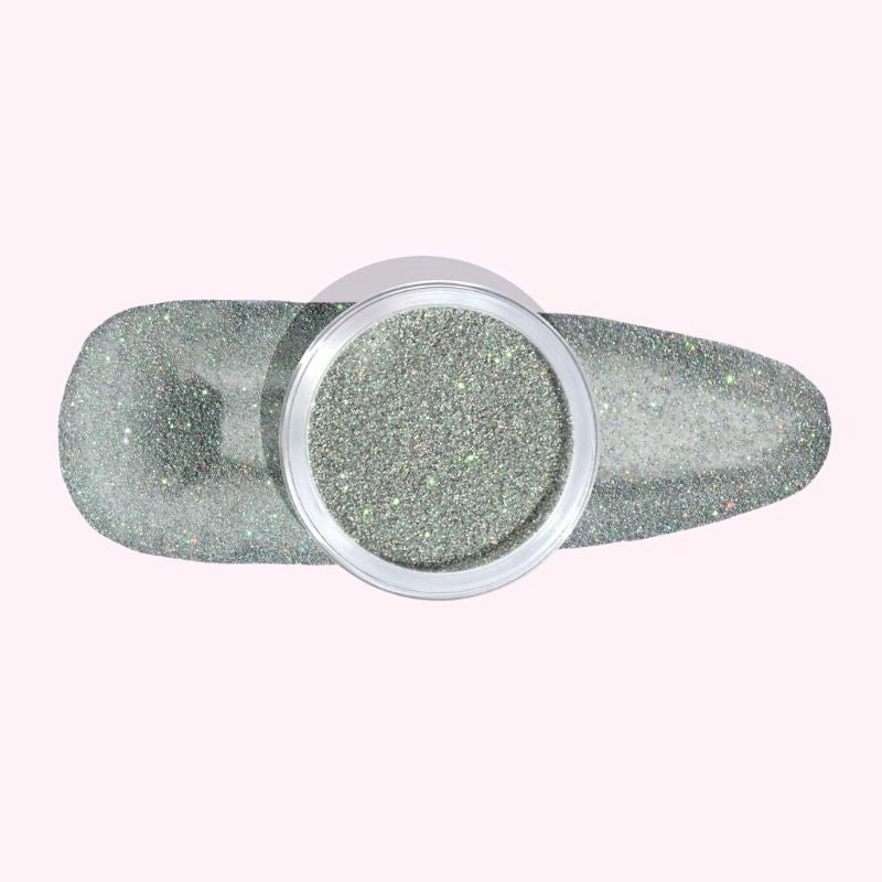 Silver Sparkle Green Dip Powder for Nails - Glittering and Shimmering Effect