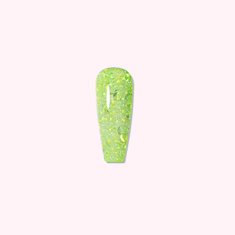 Shimmering icy green manicure inspired by aurora using Aurora Stardust dip powder