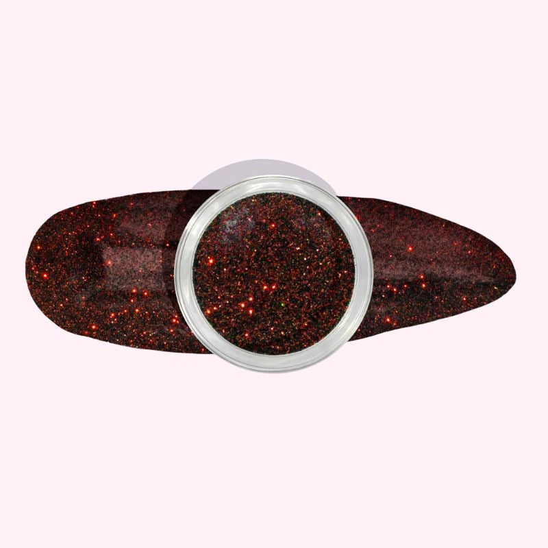 Black Sparkle Dip Powder for Nails with Rainbow Red and Gold Flakes