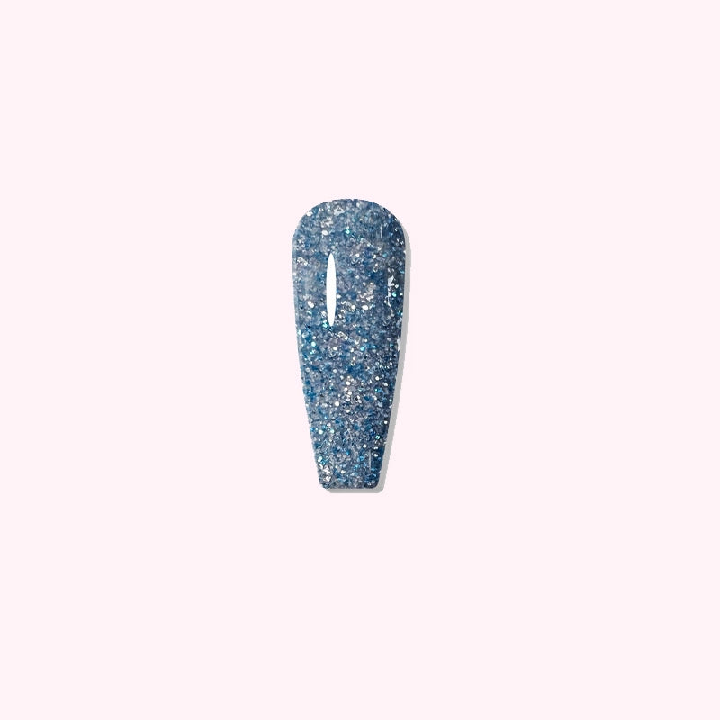 Celestial Sky dip powder with light blue base and shimmering silver-white glitter