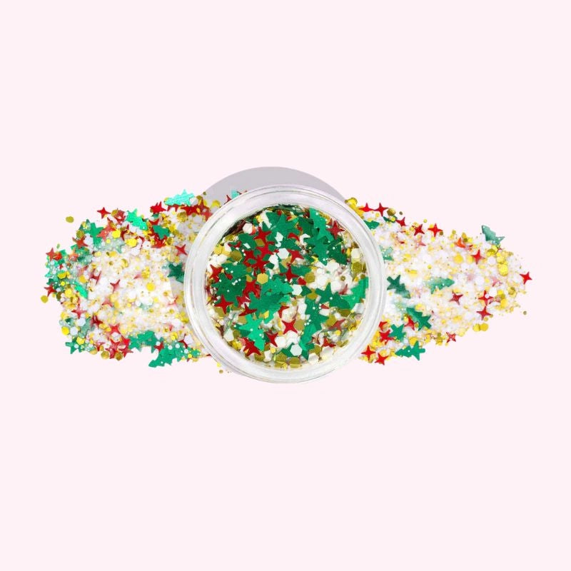 Christmas Mix Glitter Dip Powder For Nails featuring green, white, and red glitter for a festive look.