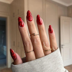 DIY manicure using Christmas Red Glitter Dip Powder For Nails for a festive, sparkling finish at home.