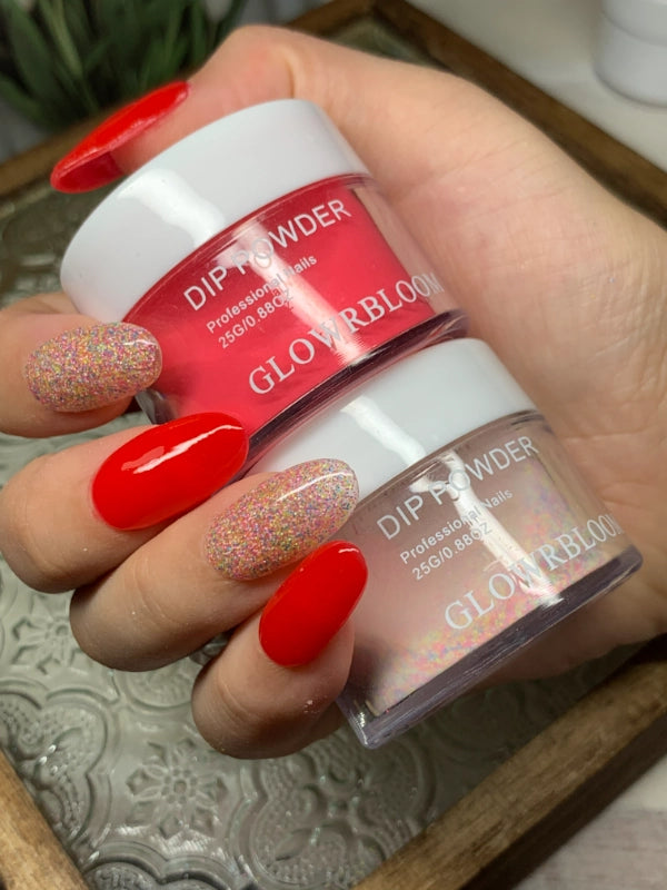Playful Pink-Orange Dip Powder for Nails
