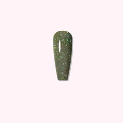 Deep olive shimmer dip powder with a luxe finish