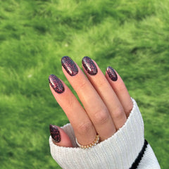 Dramatic Black Sparkle Dip Powder with Rainbow Red and Gold Flakes for Nails