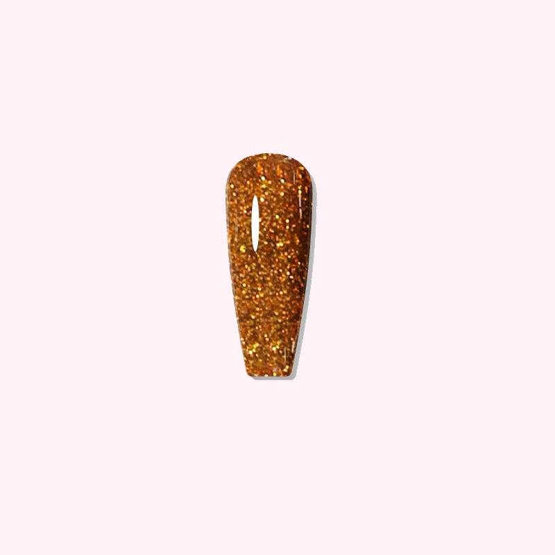 Golden Gleam dip powder on nails, featuring a radiant golden finish full of fine glitter