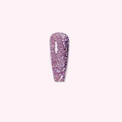 Lilac Gleam dip powder applied on nails, showing radiant purple with elegant sparkle
