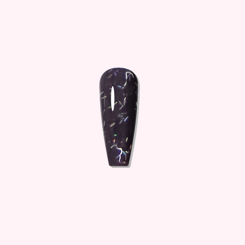 mystic Night dip powder showing deep purple base with colorful strip glitter