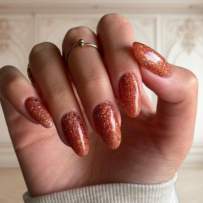 Red Brown with Glitter Dip Powder For Nails featuring a rich red-brown shade with glitter for a bold, dazzling finish.