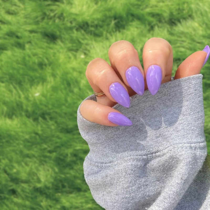 Taro Purple nails showcasing a warm, elegant look with a glossy finish.